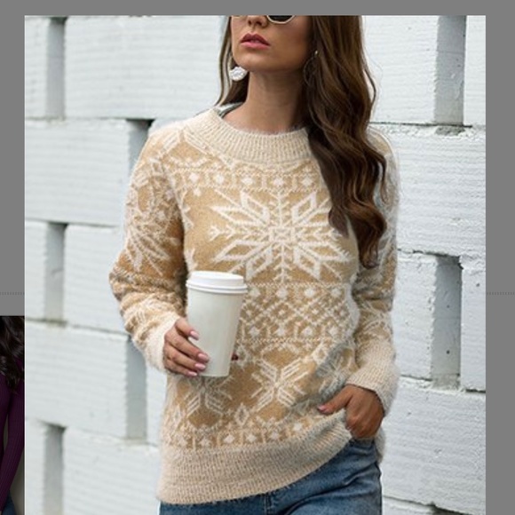 Jiana Sweaters - Beige Snowflake Sweater